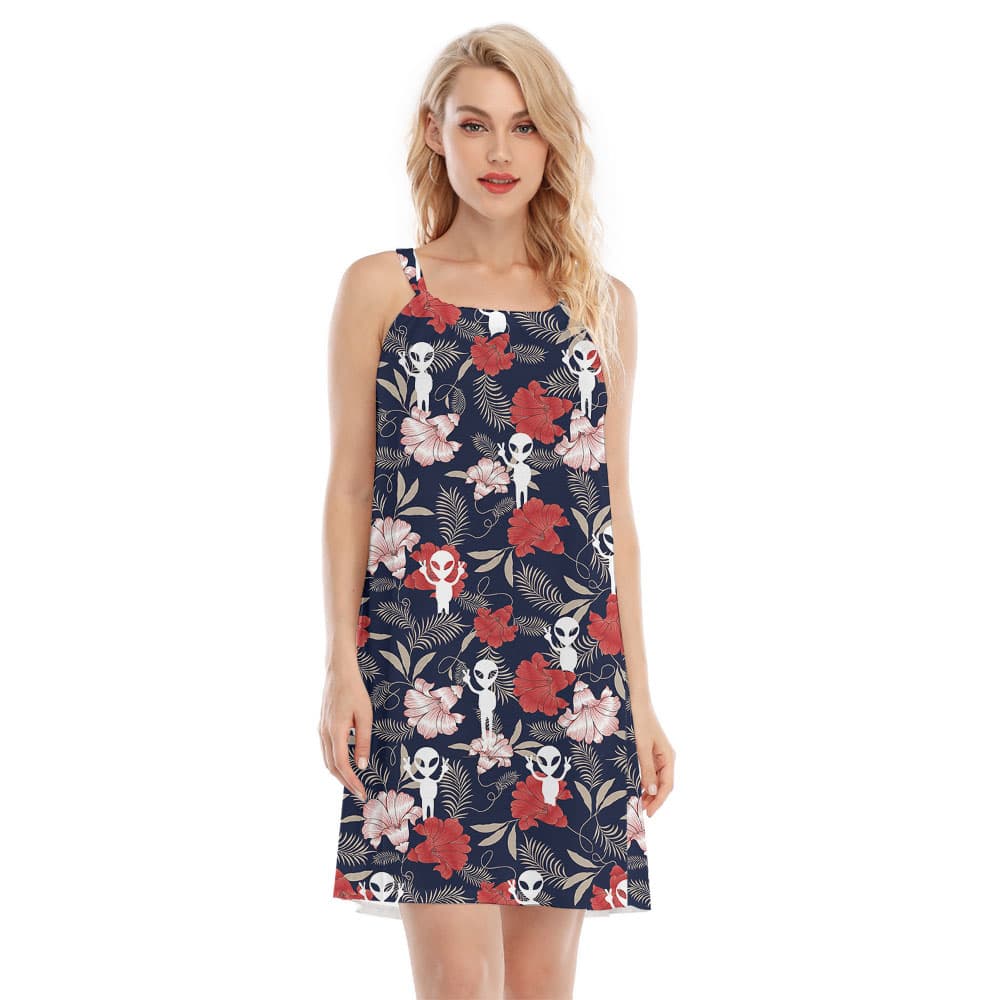 Women Cami Dress With Alien And Tropical Print1