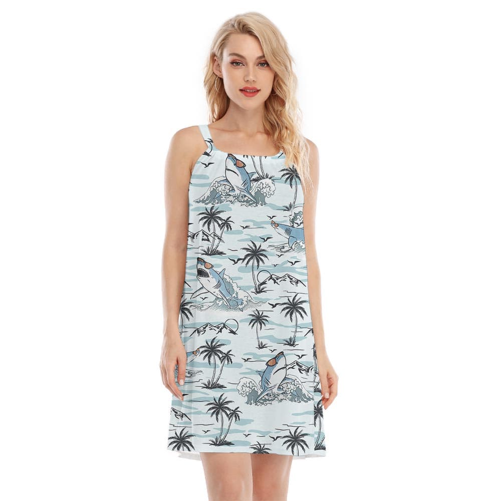 Women's Hawaiian Dress With Shark Print For Summer