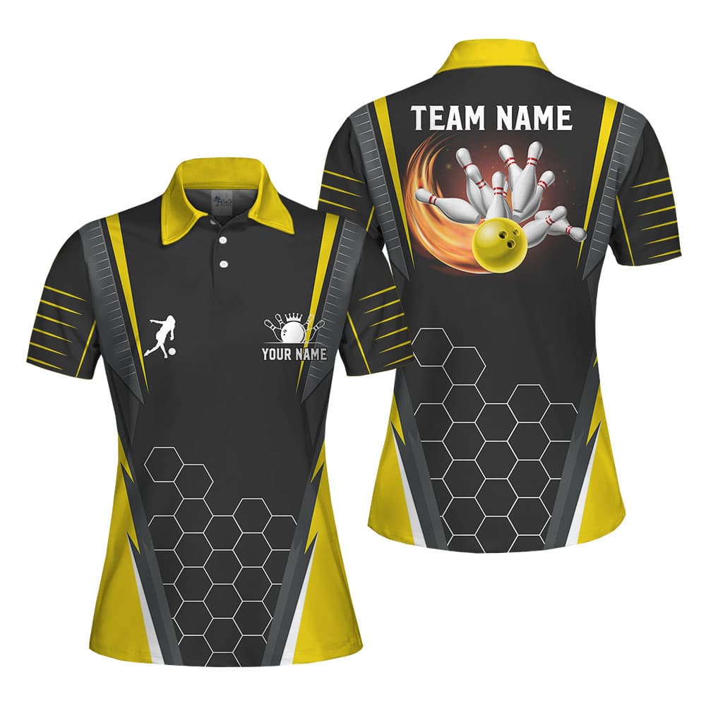 Yellow Personalized Team Name Bowling Polos For Women5