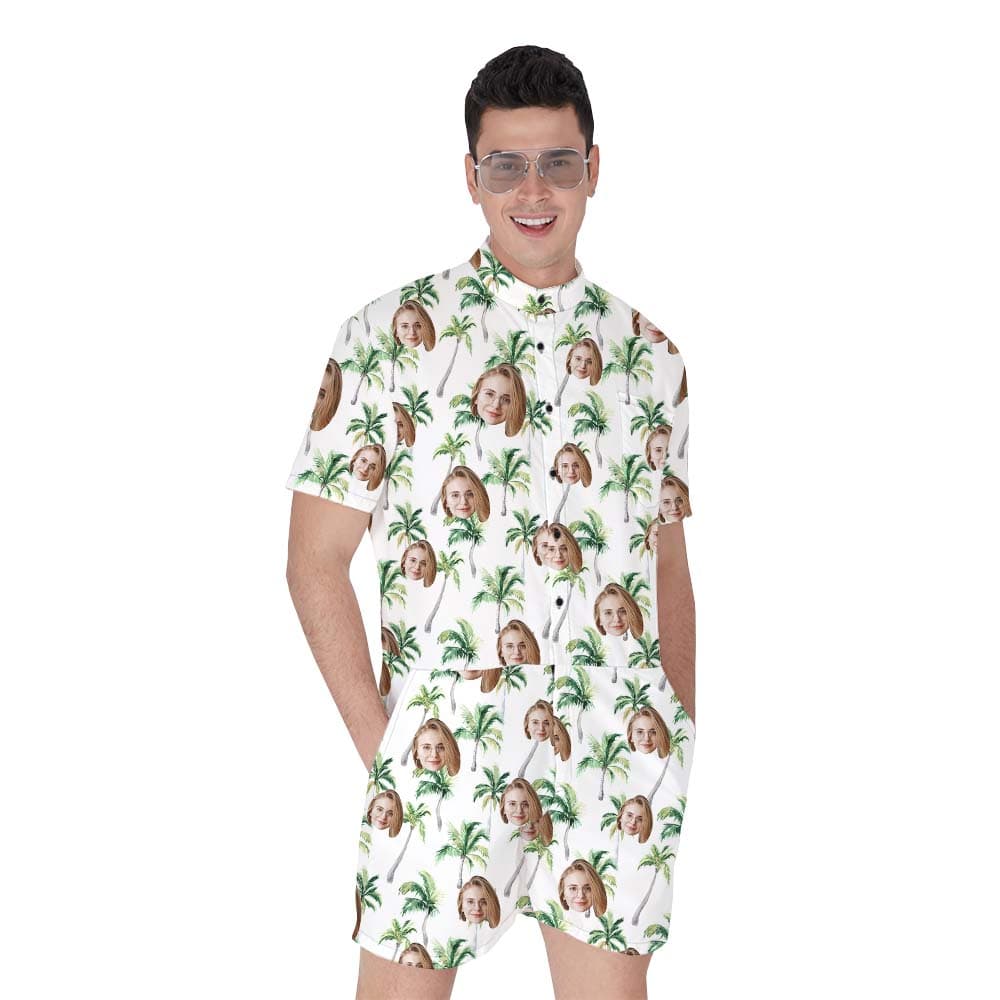 2 Faces Custom White Beach Hawaiian Men's Romper1