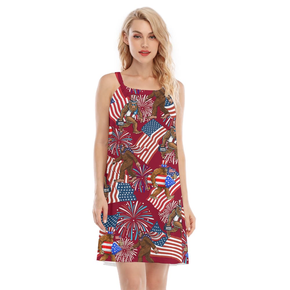 4th Of July American Flag Firework Bigfoot Aloha Dress