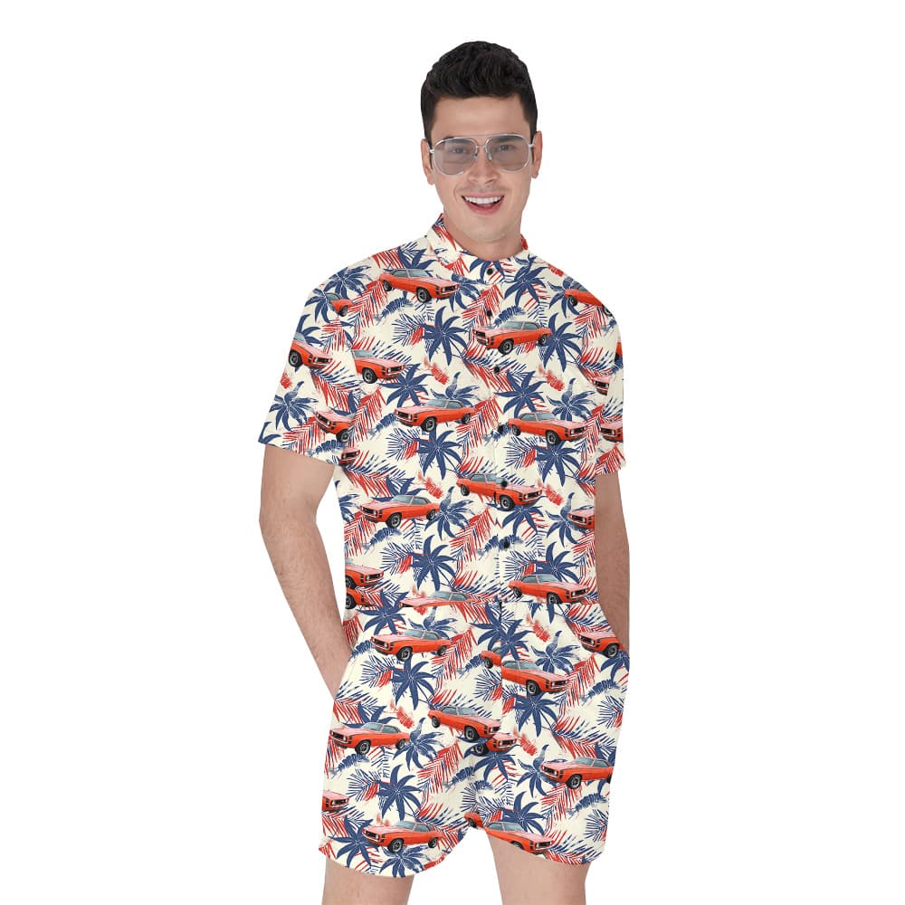 4th of July Custom Hawaiian Men Romper with Car1