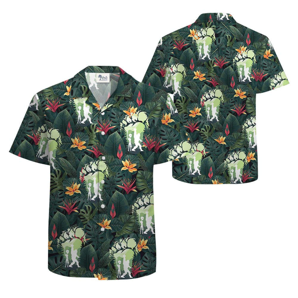 Bigfoot And Alien Tropical Green Hawaiian Shirt