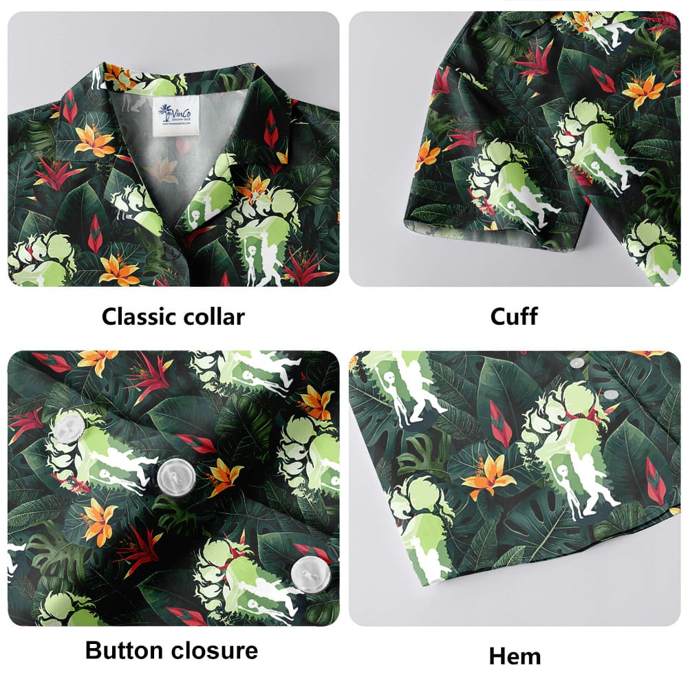 Bigfoot And Alien Tropical Green Hawaiian Shirt