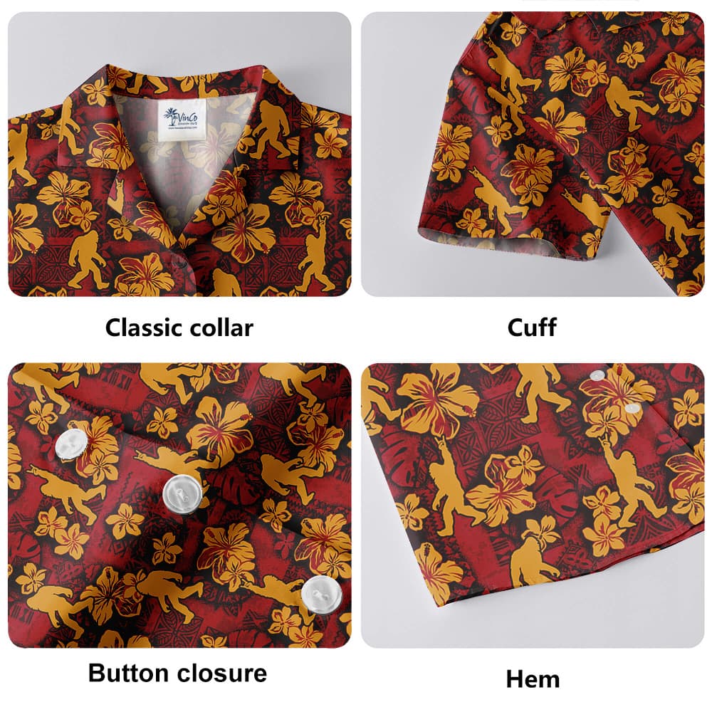 Bigfoot Hibiscus Vintage Red Aloha Shirt