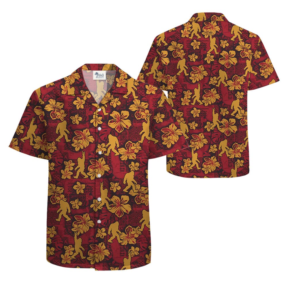 Bigfoot Hibiscus Vintage Red Aloha Shirt