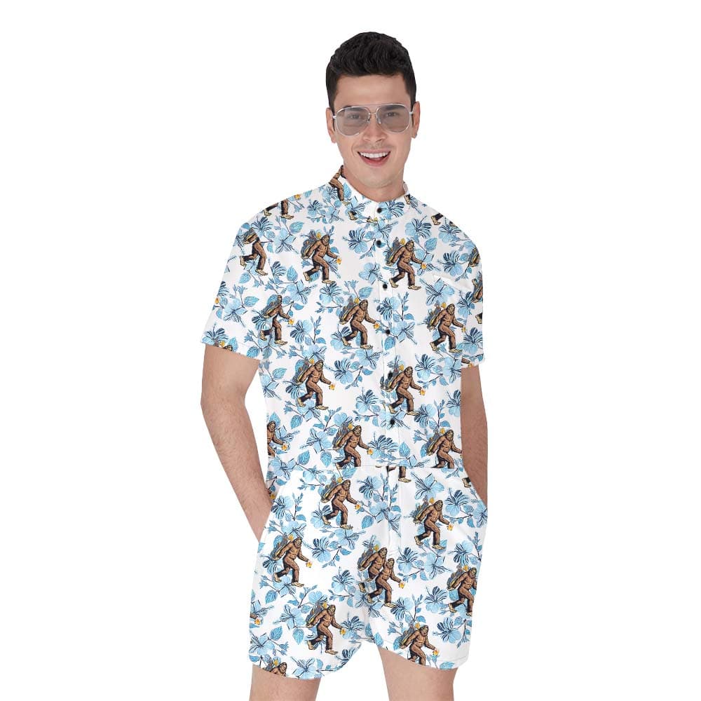 Bigfoot Holding Beer Floral Men's Golf Romper 1
