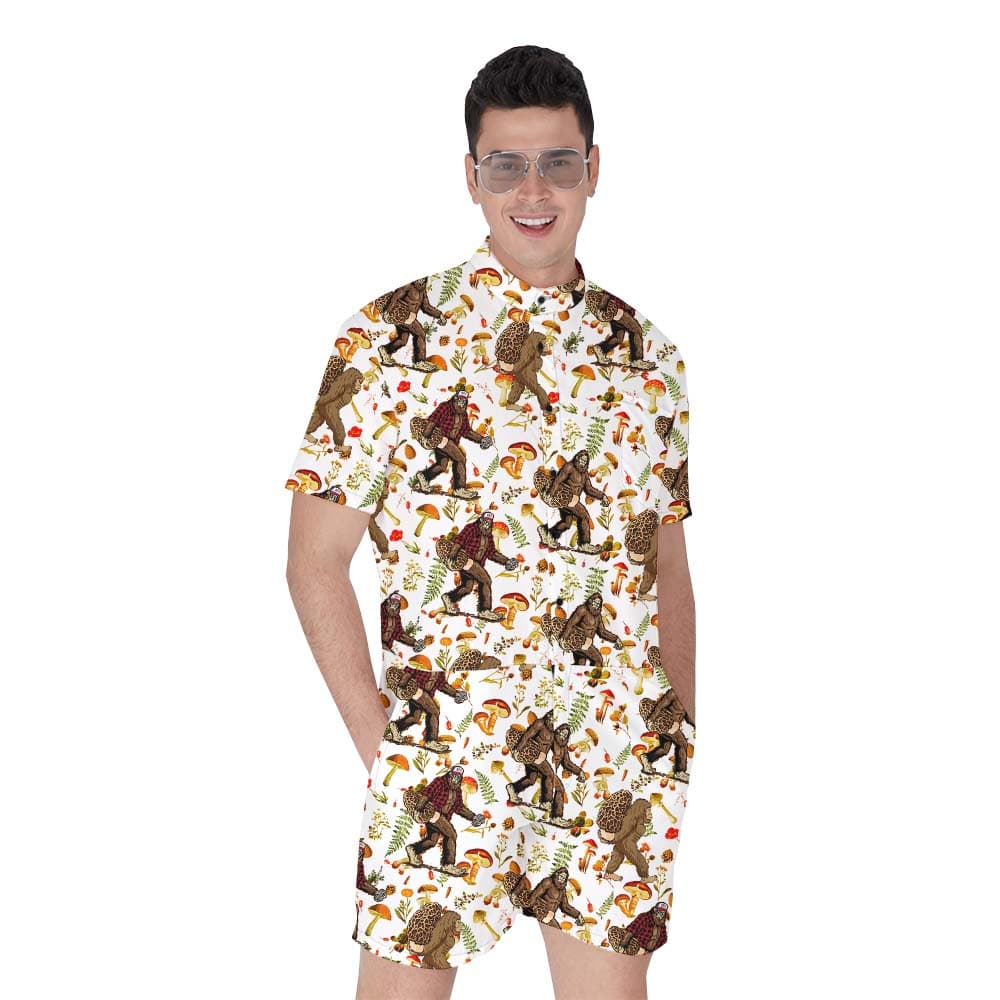 Bigfoot Holding Mushroom Print Men's Onesie1
