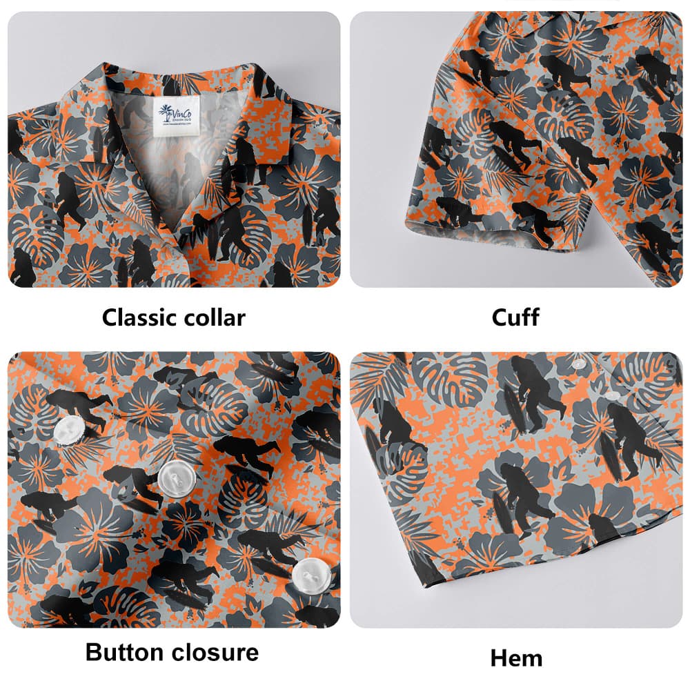 Bigfoot Surfing Board Vintage Hibiscus Orange Hawaiian Shirt