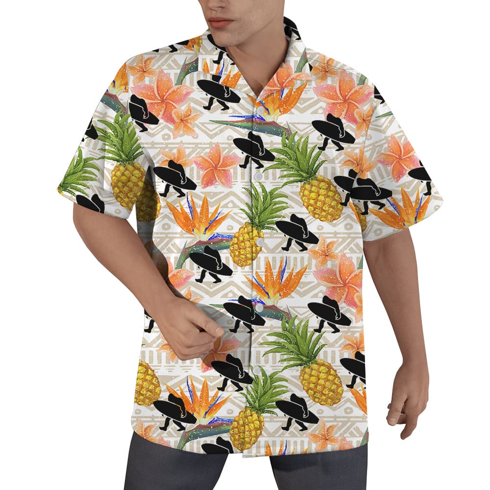 Bigfoot With Surf Board Floral Pineapple Hawaiian Shirt (1)