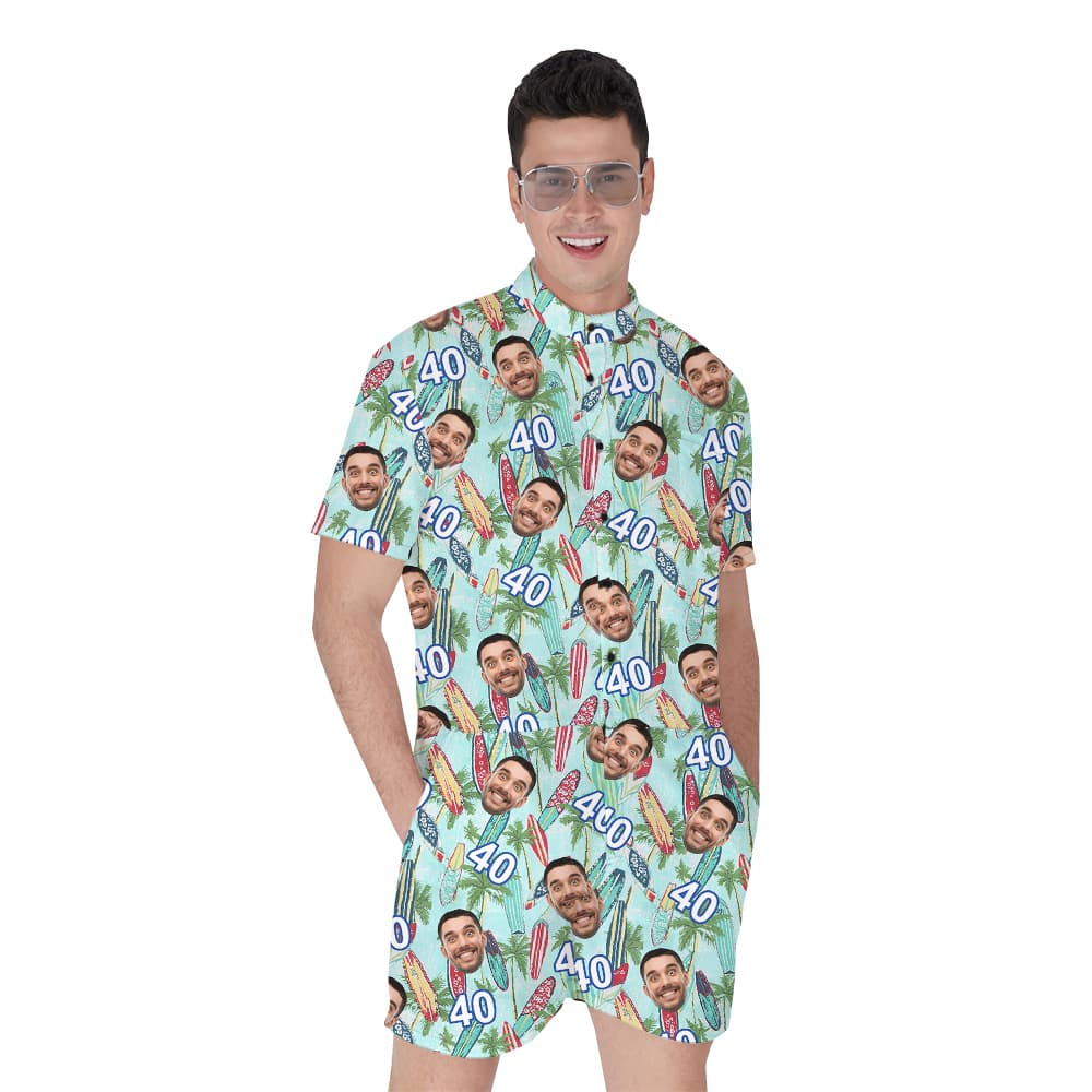 Birthday Hawaiian Romper Mens for Surfer Lovers with Custom Face and Age1