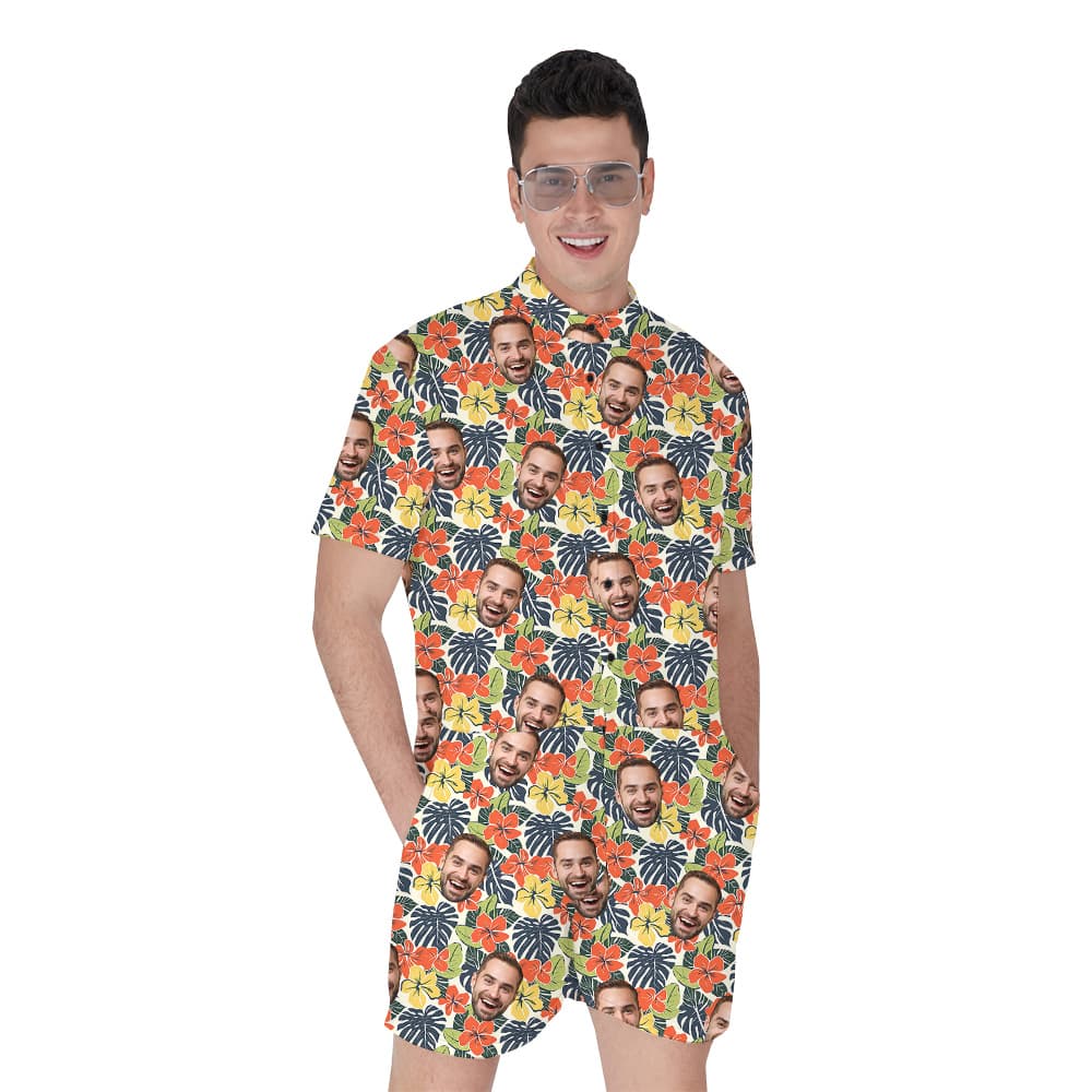 Birthday Island Escape Hawaiian Romper for Men with Face Custom1
