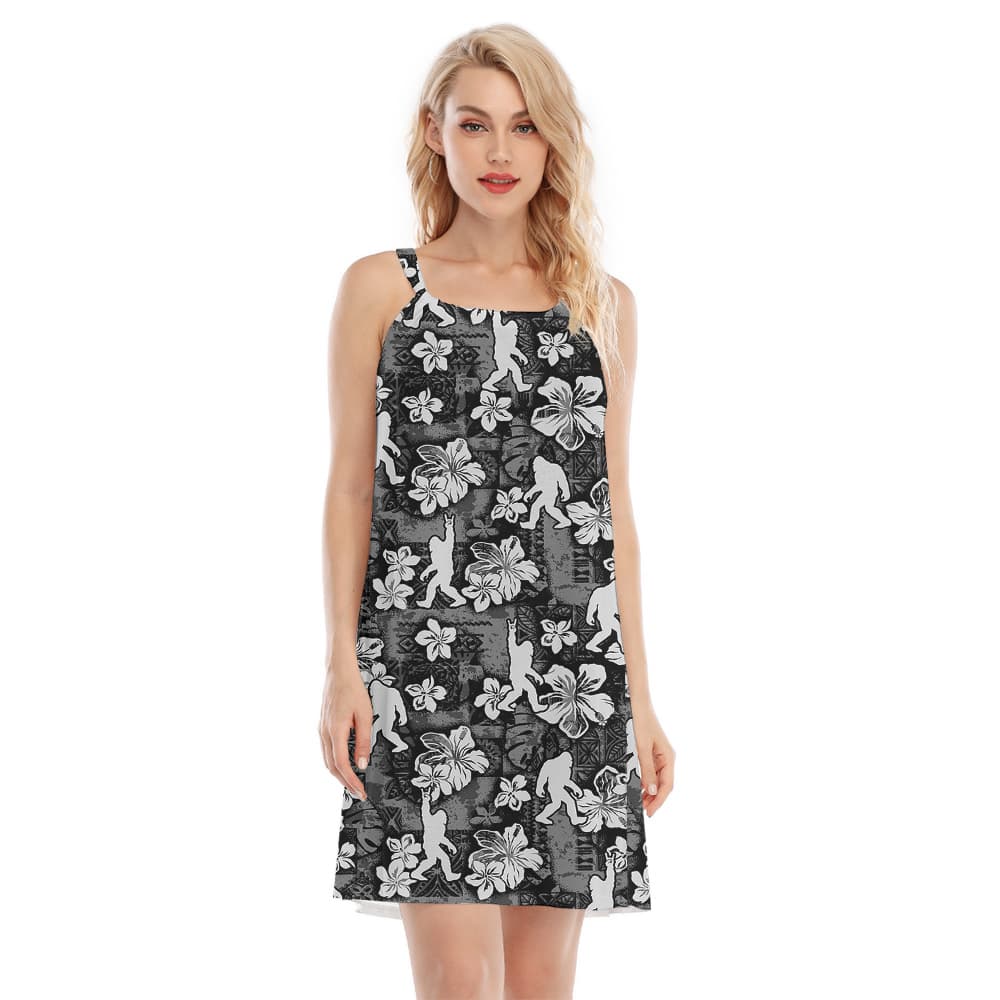 Black Bigfoot Classic Hibiscus Luau Dress For Women