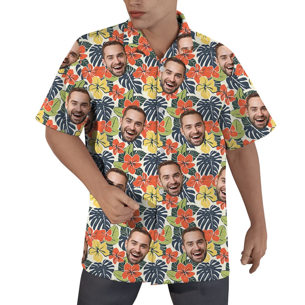 Blooming Birthday Wishes Custom Face Hawaiian Shirt for Men1
