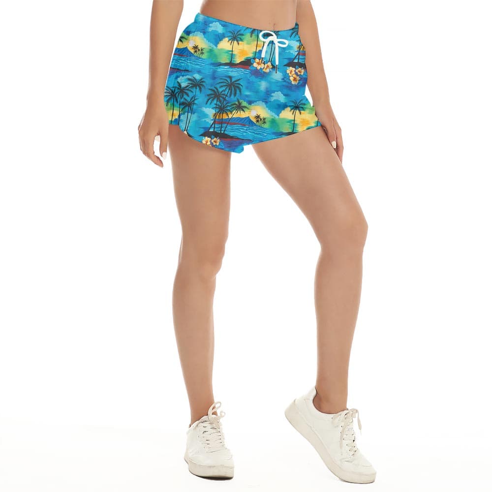 Blue Beach Hawaiian Shorts For Women