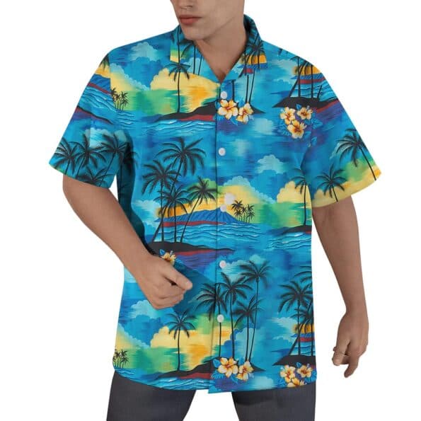 Blue Beach Men's Hawaiian Shirt Dress For Family