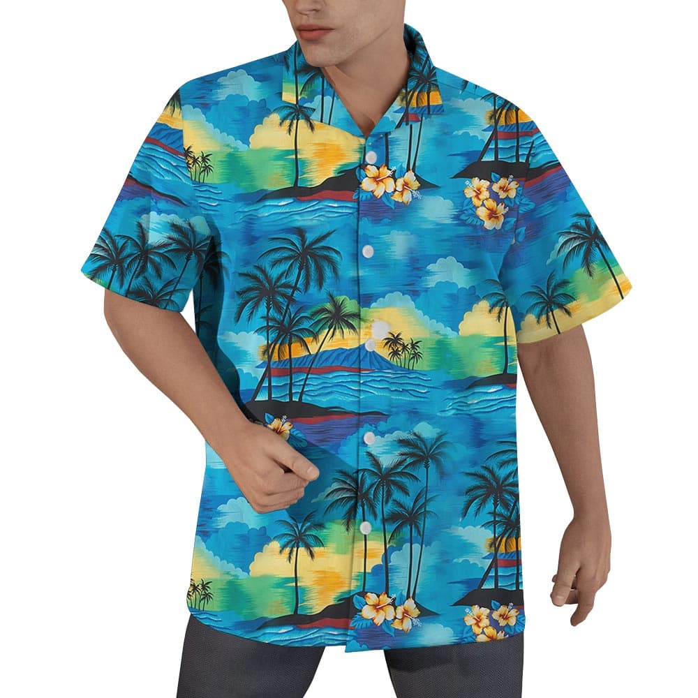 Blue Beach Men's Hawaiian Shirt Dress For Family