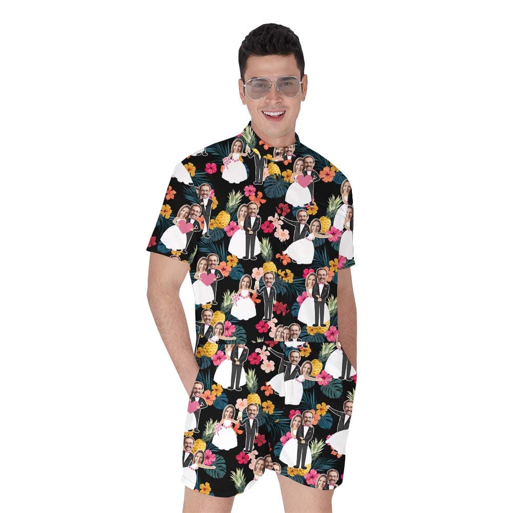 Bride And Groom Custom Face Men's Romper For Wedding1