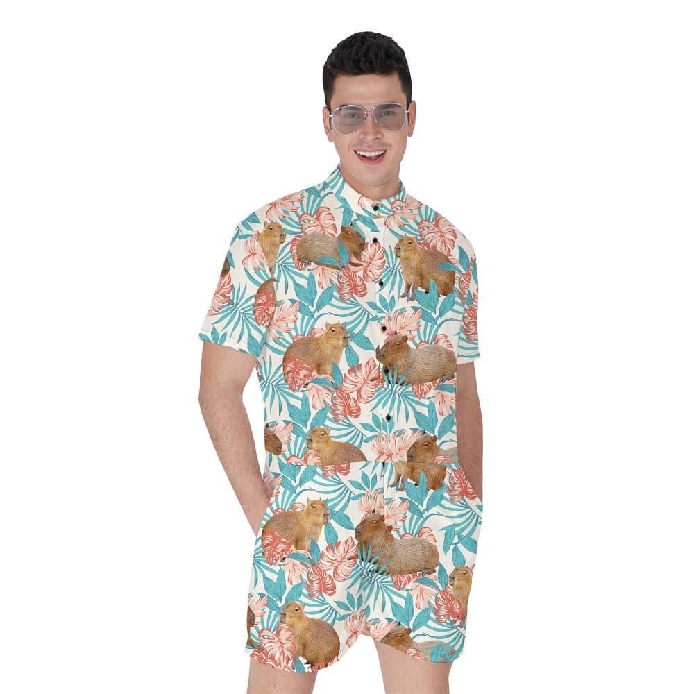 Cute Capybara Hawaiian Men's Romper