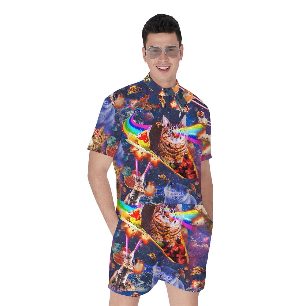 Cat Pattern Hawaiian Men's Romper