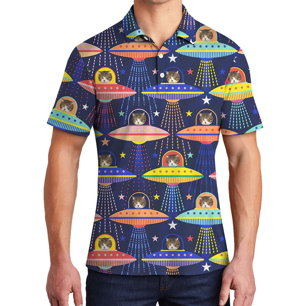 Cat Encounter Custom Pet Hawaiian Polo Shirt for Men1