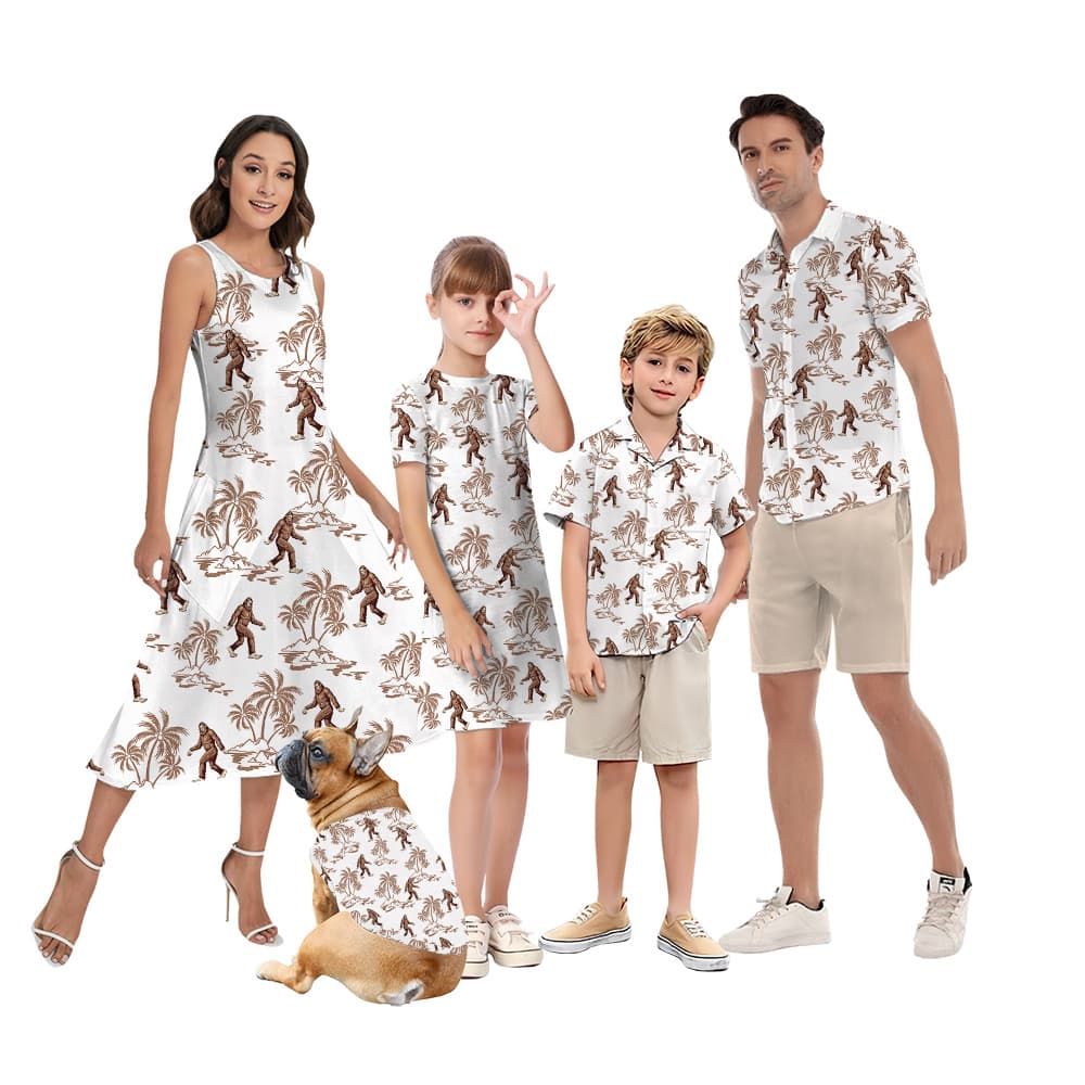 Classic Bigfoot Palm Tree Matching Hawaiian Outfits For Family