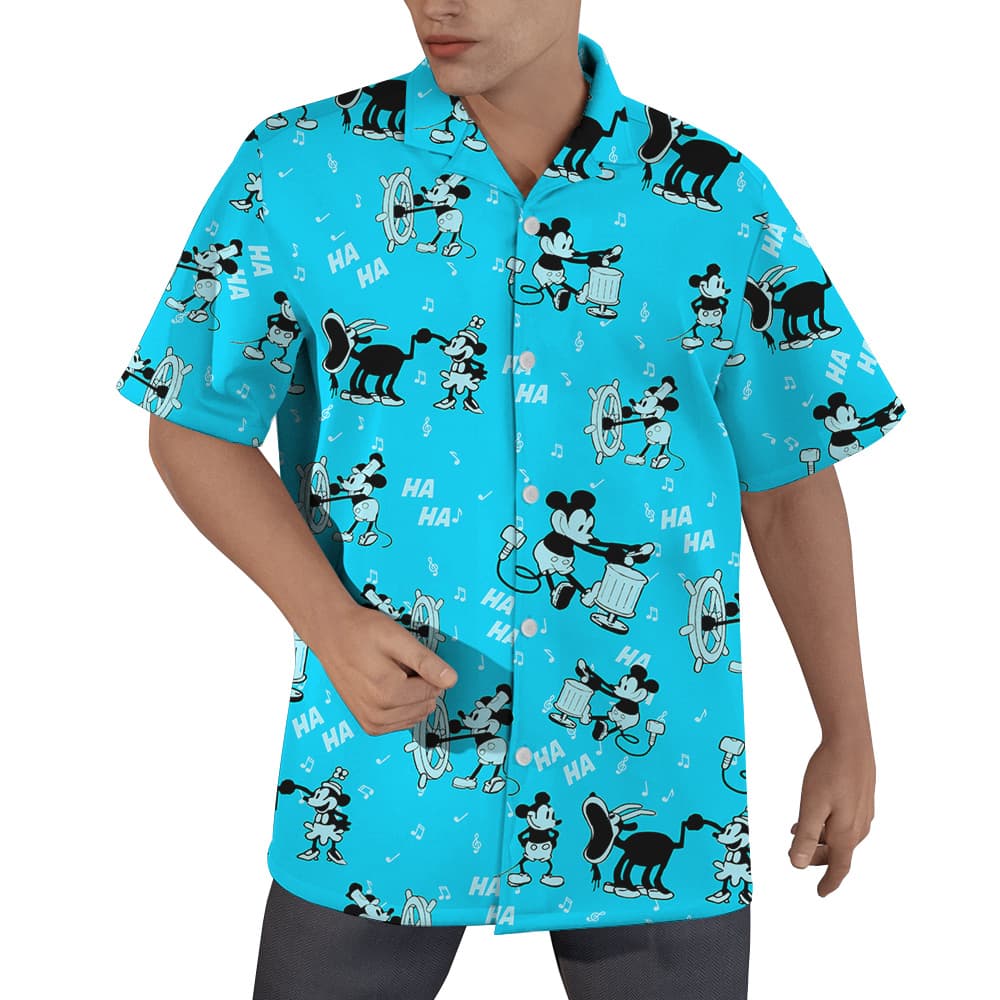 Classic Steamboat Willie Mickey Blue Hawaiian Shirt (2)
