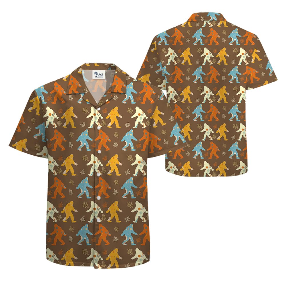 Colorful Bigfoot Hawaiian Button Up Shirt For Men