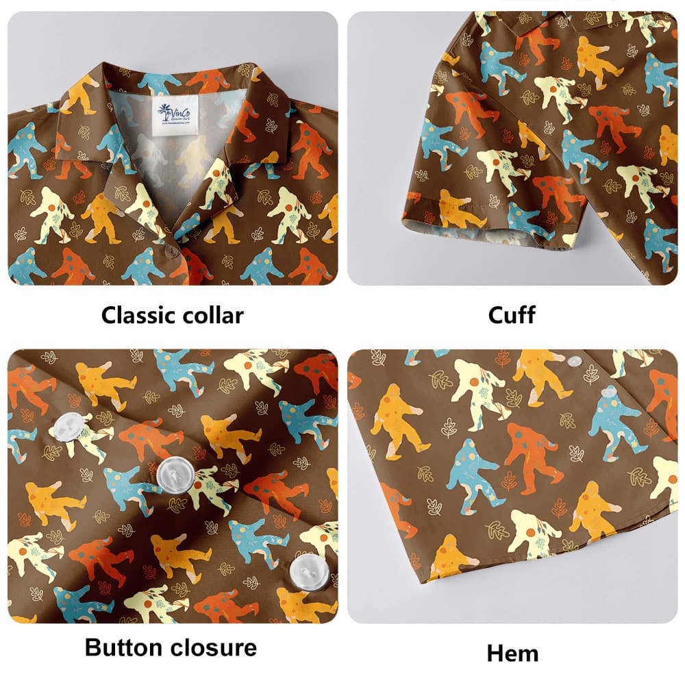 Colorful Bigfoot Hawaiian Button Up Shirt For Men