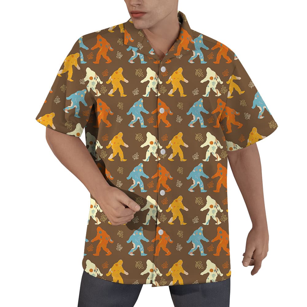 Colorful Bigfoot Hawaiian Button Up Shirt For Men (5)