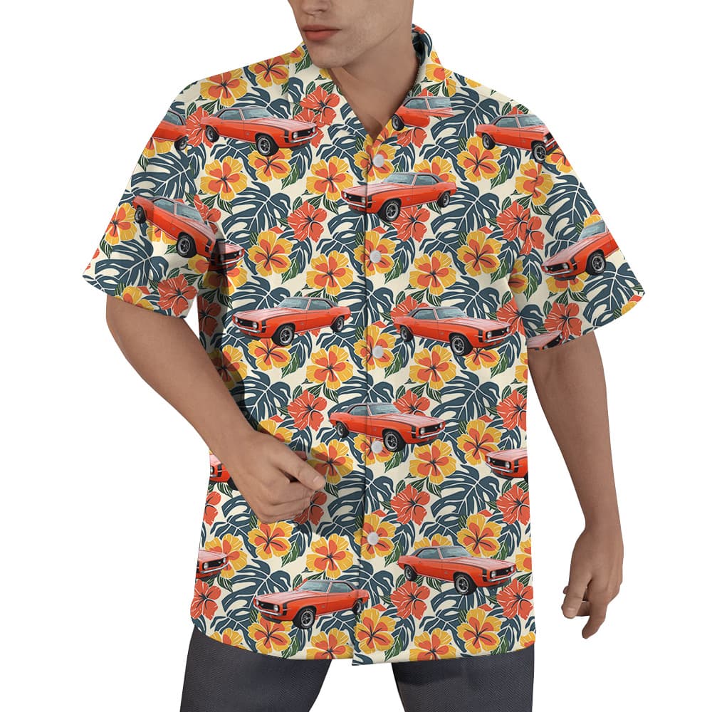 Colorful Hibiscus Custom Hawaiian Men Shirt with Car1