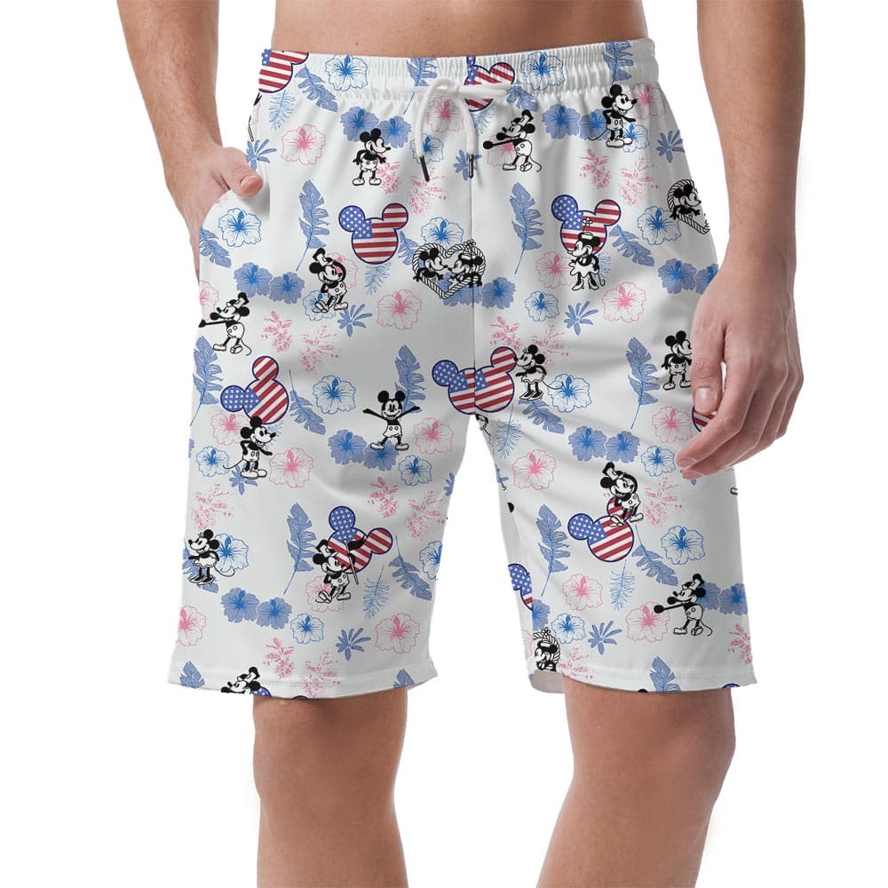 Cool American Flag Men's Shorts Mickey Mouse Steamboat Willie