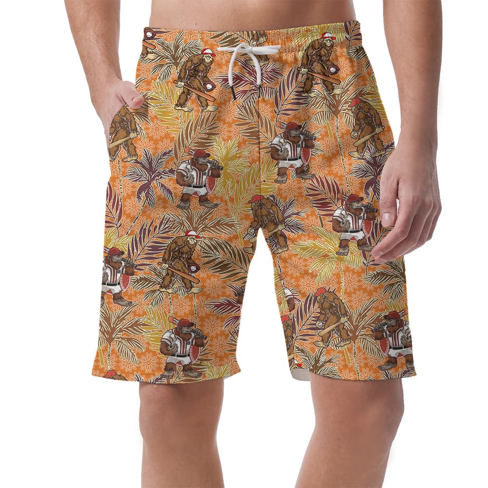 Cool Baseball Bigfoot Tropical Vintage Hawaiian Summer Shorts For Men