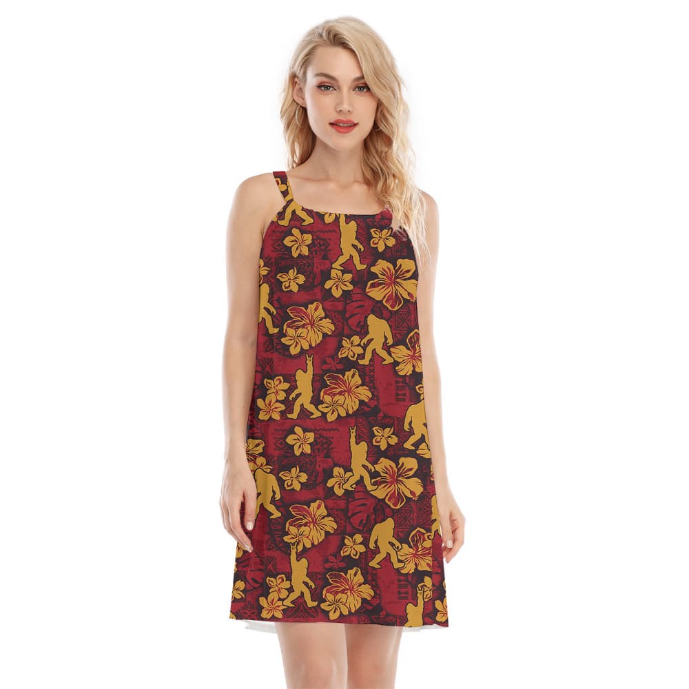 Cool Bigfoot Hibiscus Red Aloha Cami Dress