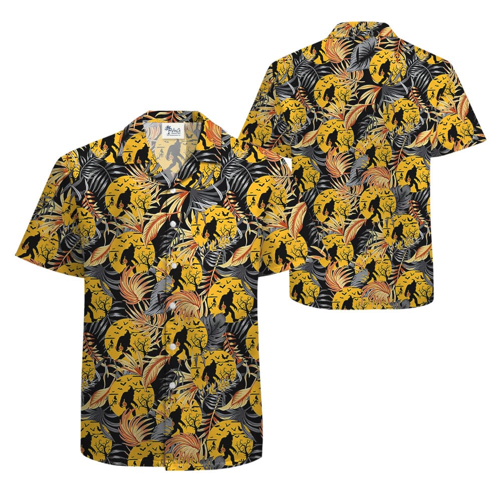 Cool Bigfoot With Pumpkin Halloween Orange Hawaiian Shirt