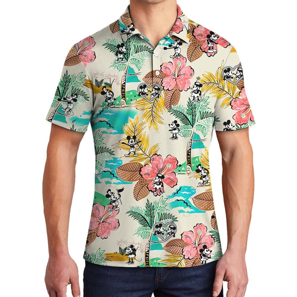 Cool Mickey Mouse Steamboat Willie Hawaiian Polo Shirt Men