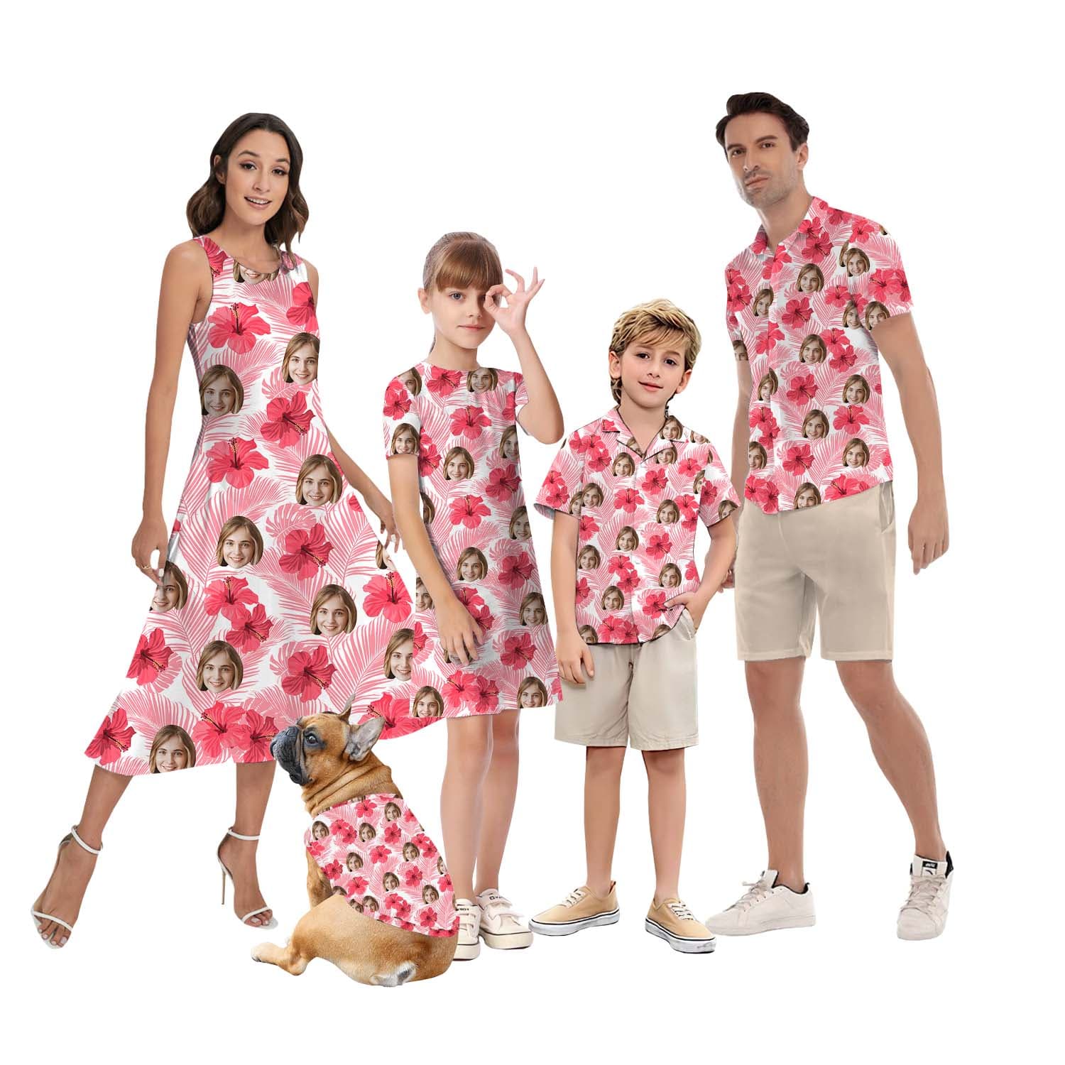 Cool Pink Custom Face Matching Family Hawaiian Outfits4