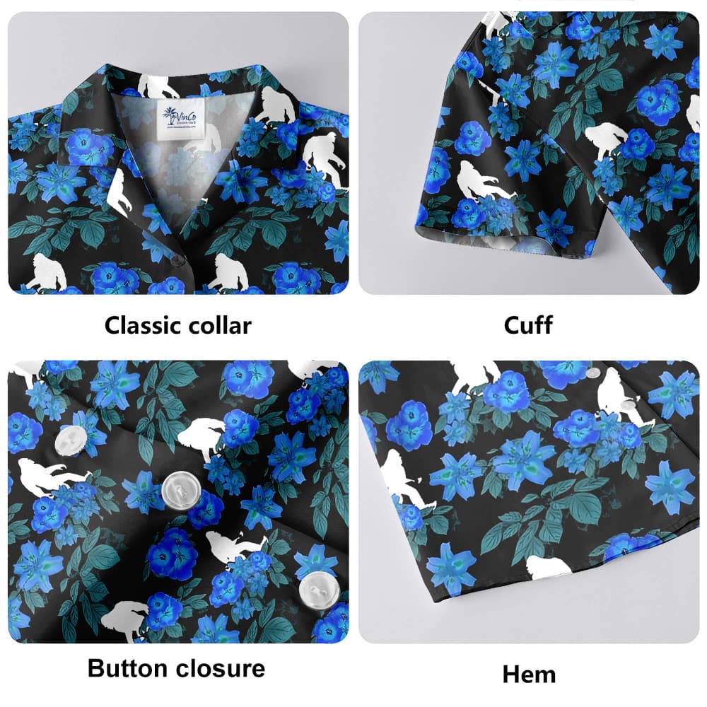 Blue Floral Sasquatch Hawaiian Beach Shorts For Women