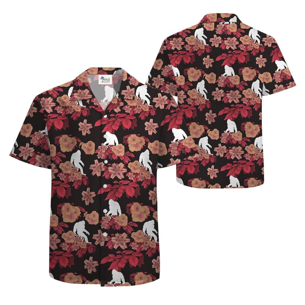 Cool Sasquatch Floral Red Aloha Shirt