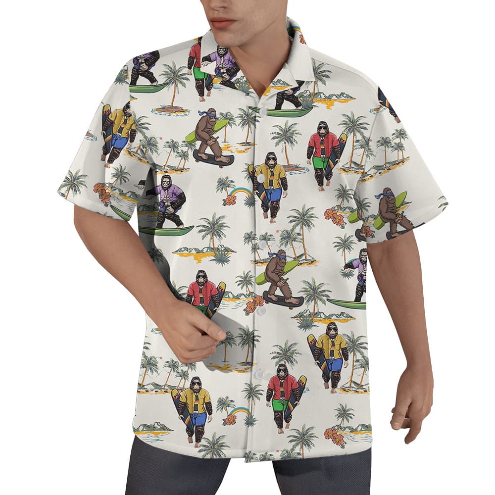 Cool Sasquatch On Beach Tropical Palm Trees Hawaiian Shirt (5)
