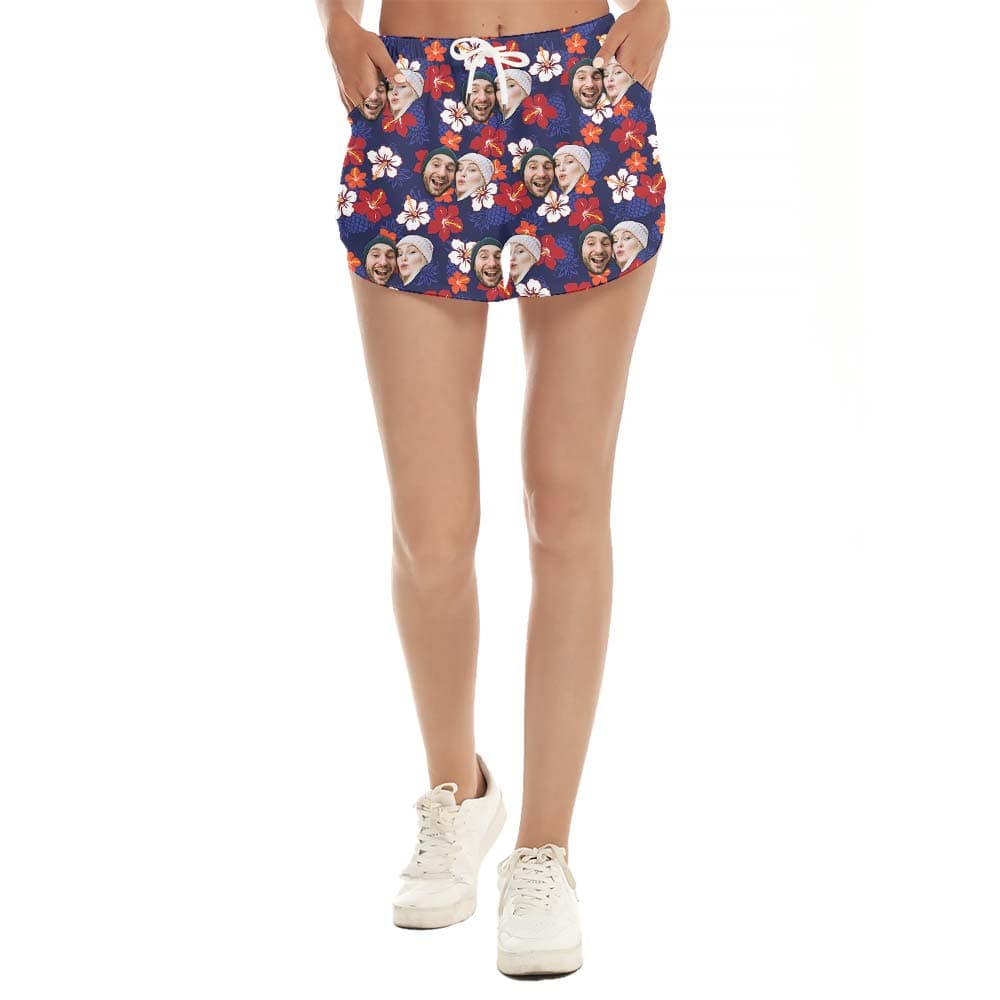 Custom Couple Face Hawaiian Shorts Women