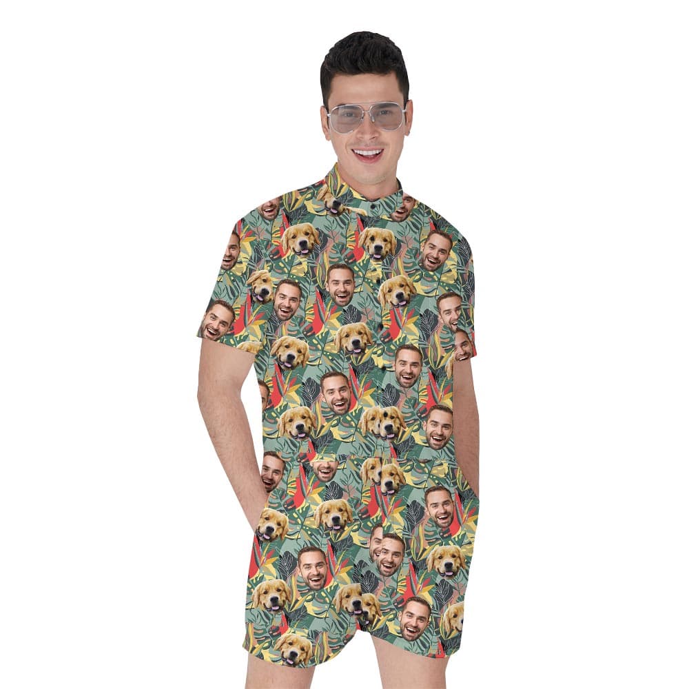 Tropical Hawaiian Romper Men Custom Faces
