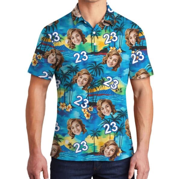 Custom Birthday Hawaii Men's Polo Shirt With Face And Age