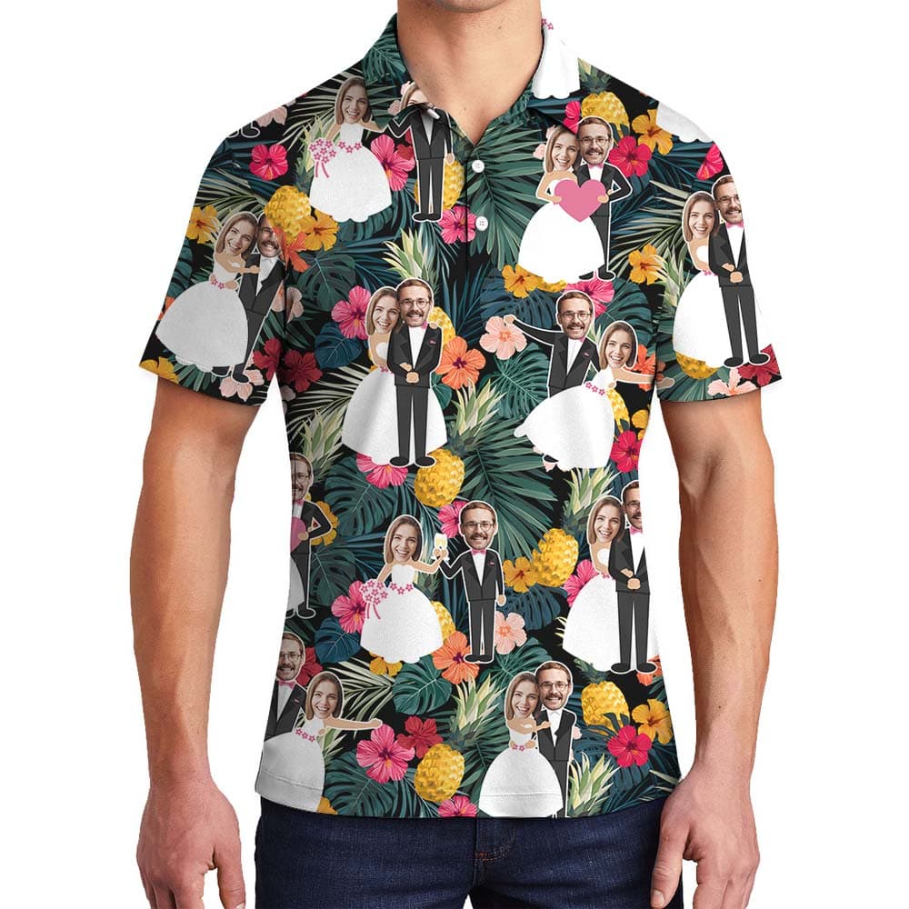 Custom Bride And Groom Face Men's Polo Shirts1
