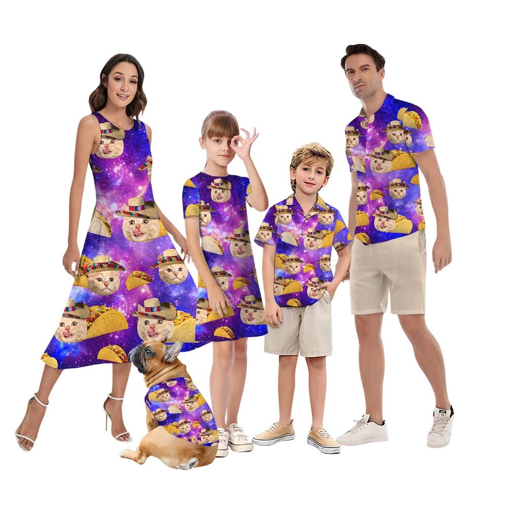 Custom Cat Face Taco Galaxy Matching Family Hawaiian Outfits6