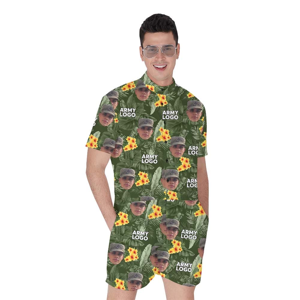 Custom Face And Logo Camouflage Tropical Romper For Men1