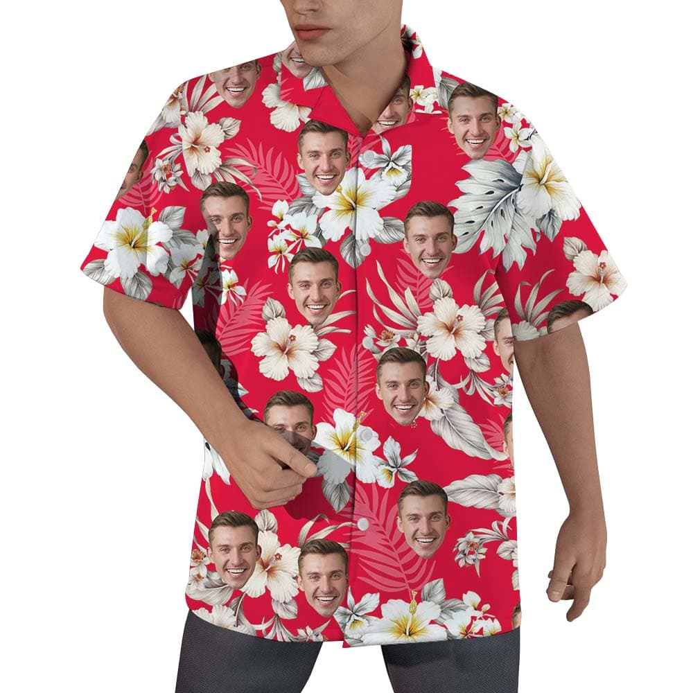 Custom Face Floral Red Hawaiian Shirt For Men1