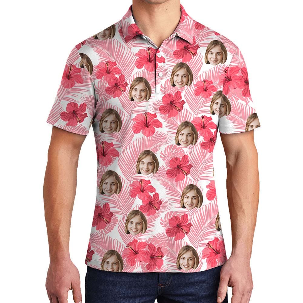 Custom Face Hibiscus Pink Golf Polo Shirts1