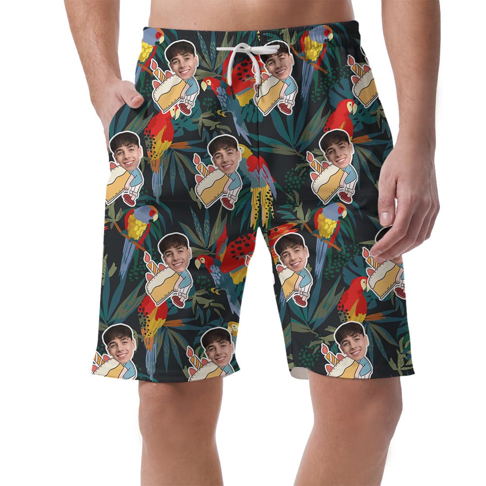 Custom Face Parrots Funky Green Birthday Aloha Short for Men1