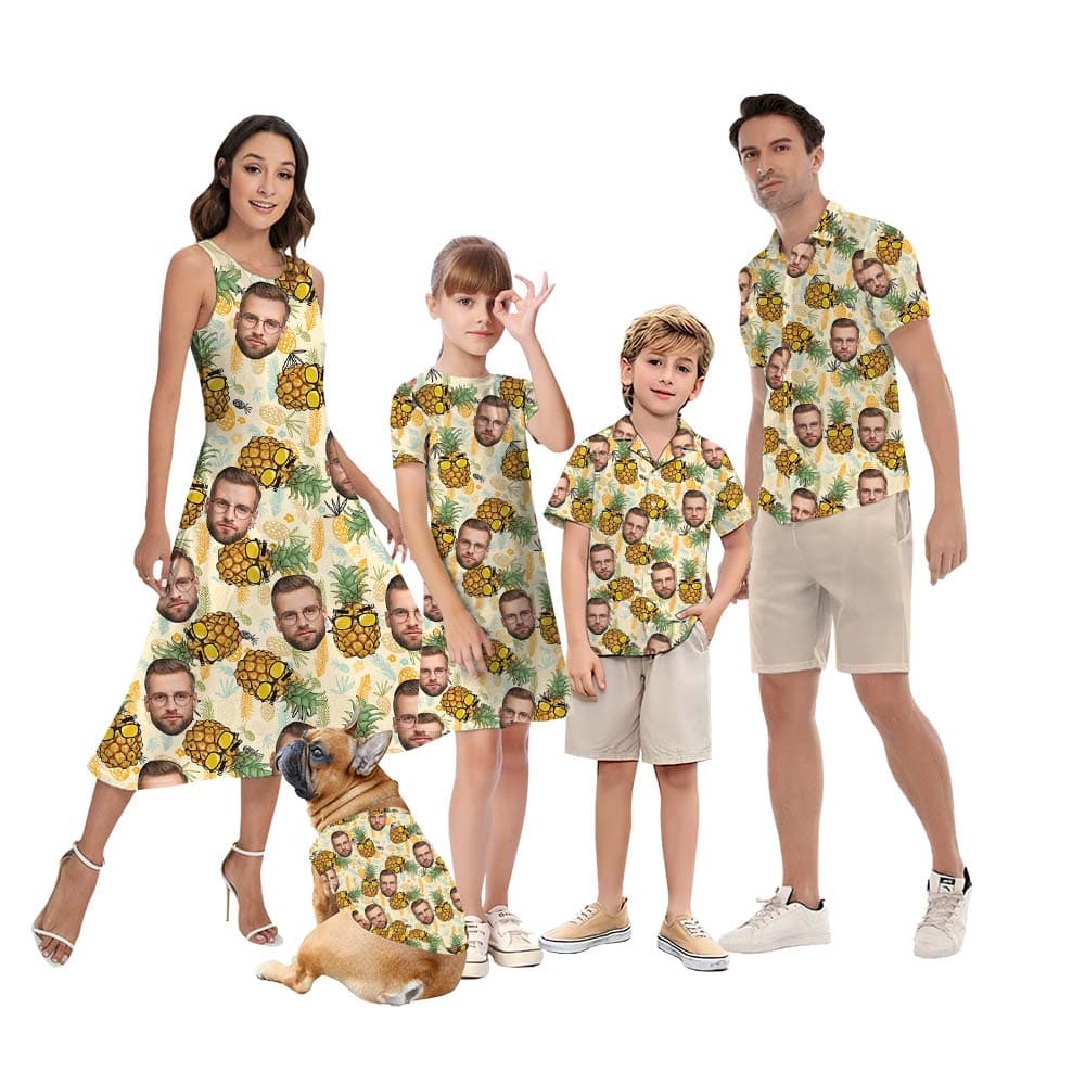 Custom Face Photo Pineapple Matching Family Hawaiian Outfits With Dog5